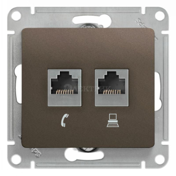 Механизм розетки комп. + телеф. 2-м СП Glossa RJ11 + RJ45 CAT.5E шоколад SchE GSL000885
