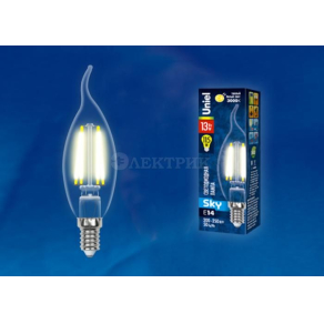 Лампа светодиодная LED-CW35-13W/3000K/E14/CL PLS02WH Sky прозр. картон Uniel UL-00005903