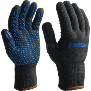 Утеплённые перчатки ЗУБР МАСТЕР, трикотажные, покрытие ПВХ (точка), размер L-XL