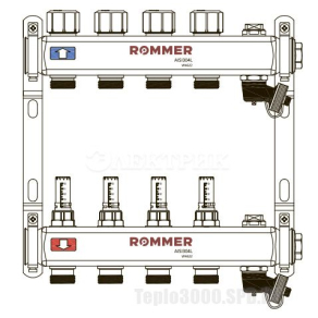 RMS-1201-000004 ROMMER Коллектор из нержавеющей стали с расходомерами, с клапаном вып. воздуха и сливом 4 вых.