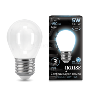 Лампа светодиодная Filament Шар E27 5Вт 4100К OPAL GAUSS 105202205