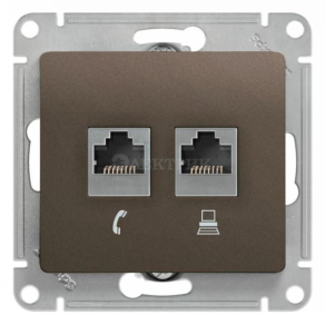 Механизм розетки комп. + телеф. 2-м СП Glossa RJ11 + RJ45 CAT.5E шоколад SchE GSL000885