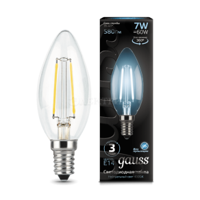 Лампа светодиодная Filament Свеча E14 7Вт 4100К GAUSS 103801207