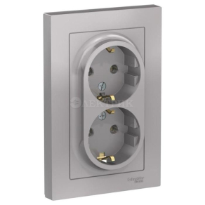 Розетка 2-м ATLAS DESIGN с заземл. 16А в сборе алюм. SchE ATN000324