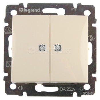 Механизм выключателя 2-кл. СП Valena 10А IP31 250В с зел. подсветкой сл. кость Leg 774328
