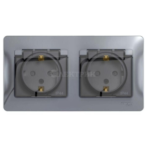 Розетка 2-м СП Glossa 16А IP44 защ. шторки с заземл. в сборе алюм. SchE GSL000347