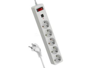 Удлинитель с сетевым фильтром 5х1.8м с заземл. 10А IP20 2.2кВт 2хUSB 3х0.75 с предохранителем КОСМОС FKsm1.8m-5g(W)USB
