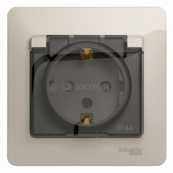 Розетка 1-м СП Glossa 16А IP44 250В с защ. крышкой защ. шторки с заземл. в сборе молоч. SchE GSL000948