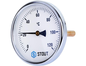 SIM-0001-101015 STOUT Термометр биметаллический с погружной гильзой. Корпус Dn 100 мм, гильза 100 мм 1/2", 0...120°С